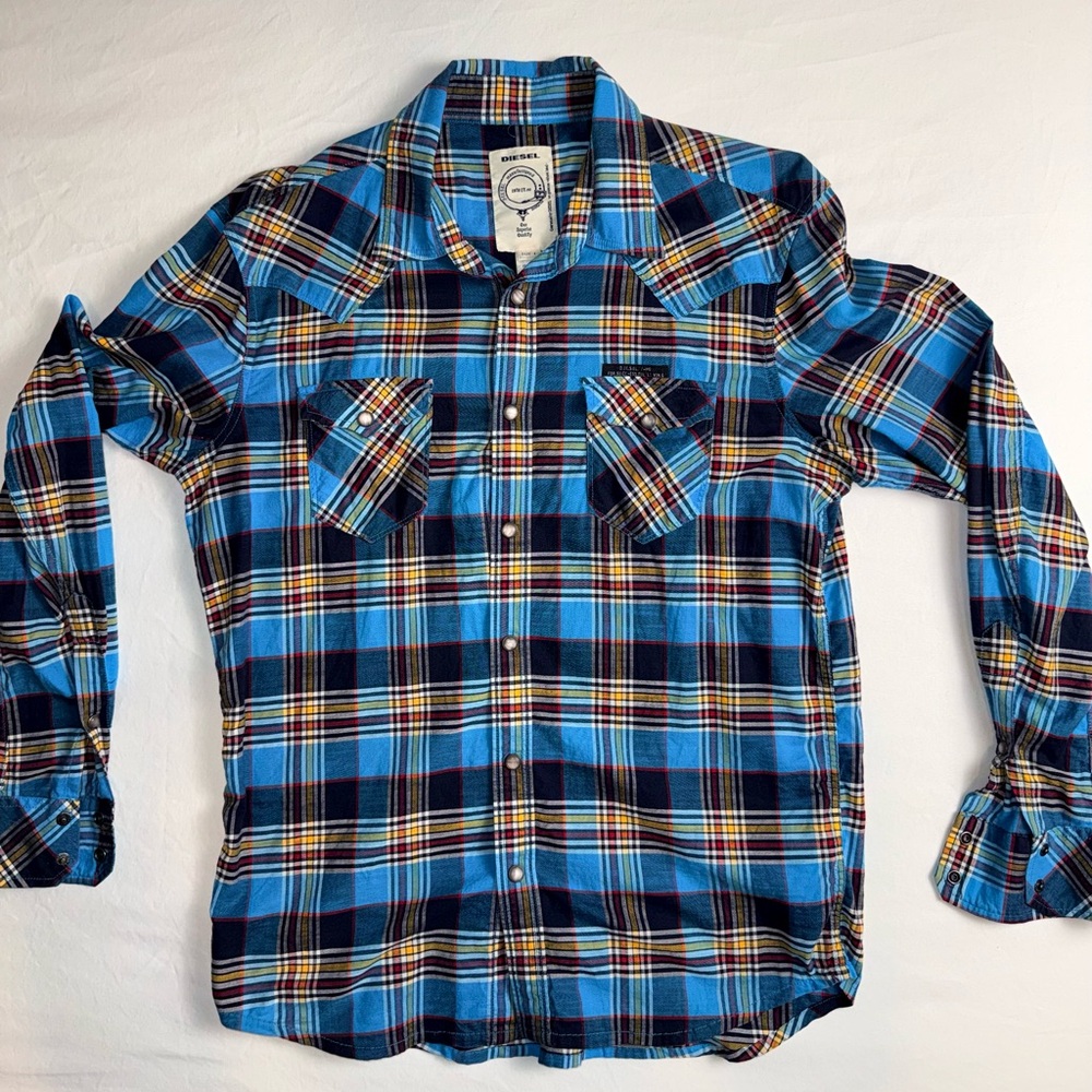 Men’s Authentic Diesel Western Plaid Button-Down Shirt Size Large